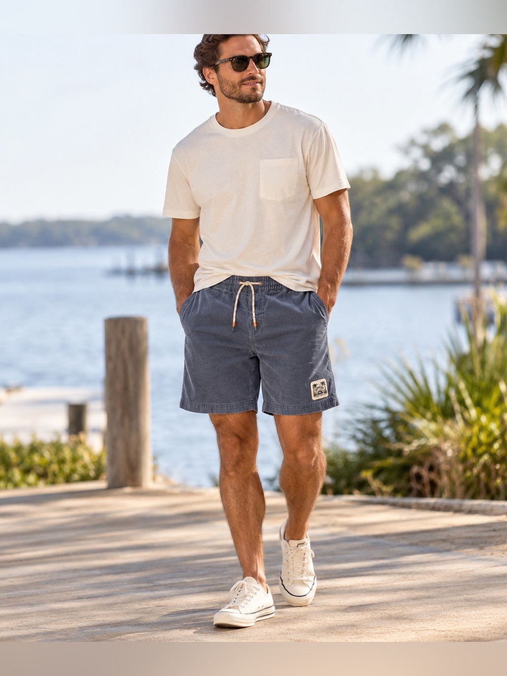 Howler Bros Men’s Corduroy Drawstring Shorts Blue Gray Size 34